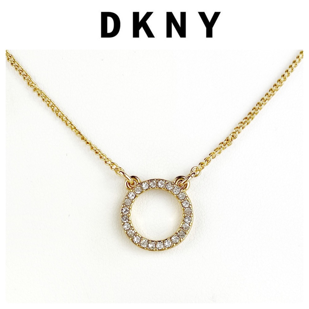 NWT DKNY Gold-Tone Pave Open Circle Pendant Necklace
